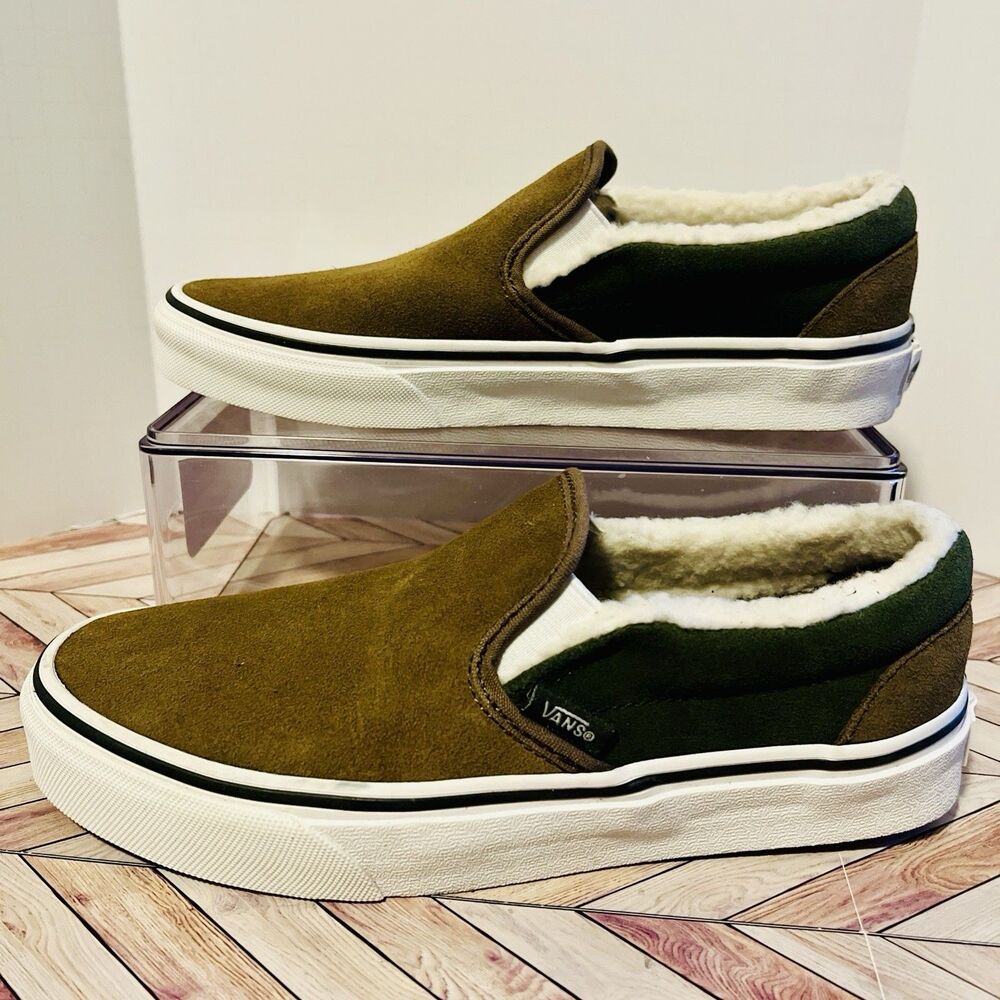 Vans Classic Slip-On Suede Sherpa Kangaroo Brown M 5 W 6.5 Sneakers VN0009Q7BYW